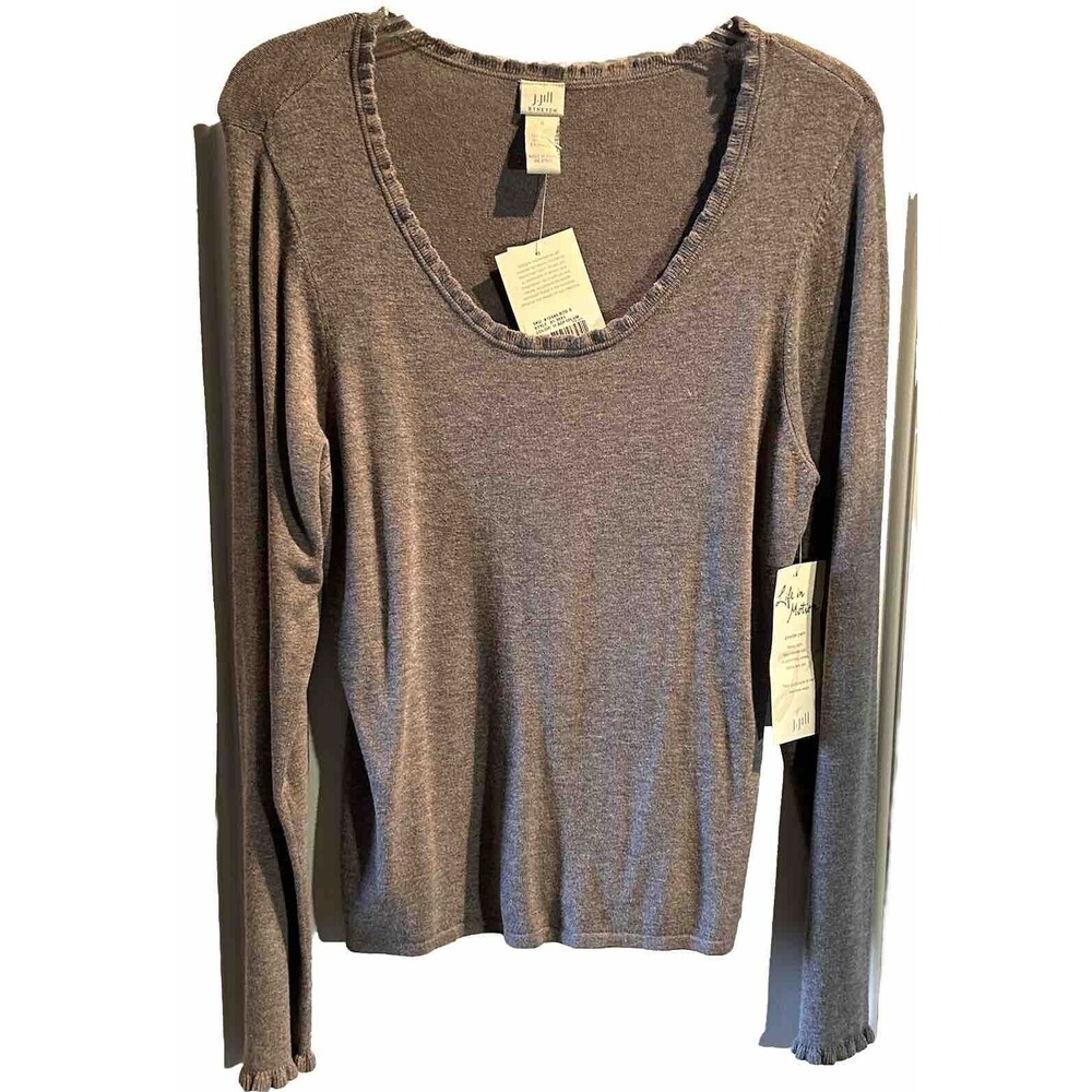 J Jill Stretch Soft Power Yarn Scoop Neck Plum Sweater Ruffle Edge Women Size S